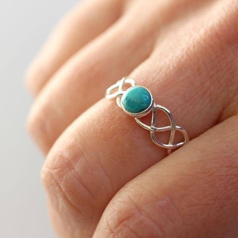 Vrouwen Twist Turquoise Ring 925 Zilveren Retro Ring Party Sieraden