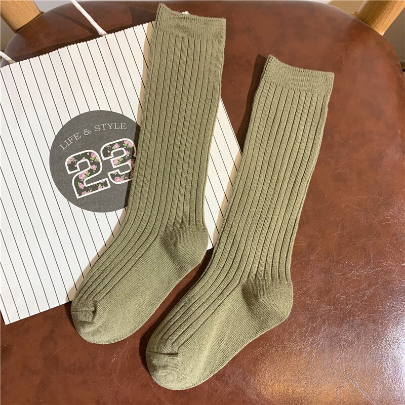 Novas crianças joelho meias altas crianças meninos meninas perna aquecedores de algodão macio liso bebê meias listra estudante meias longas para 1-8 anos de idade