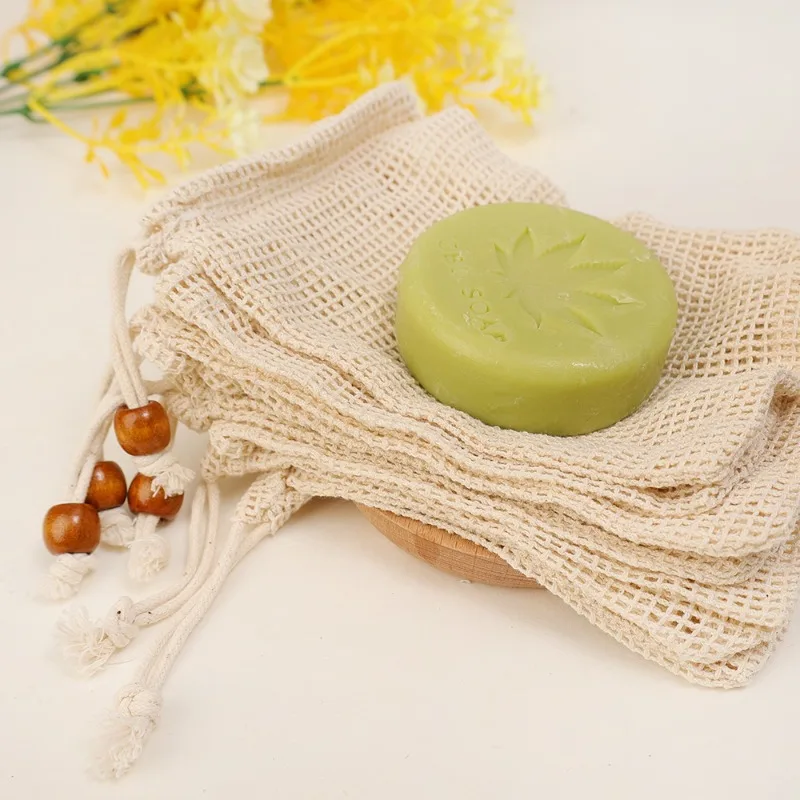 Bolsas de jabón colgantes de lino y algodón Natural, bolsa de red para jabón espumoso, bolsas de red limpiadora de jabón corporal, Herramientas de limpieza de ducha para el hogar, 1/10 Uds.