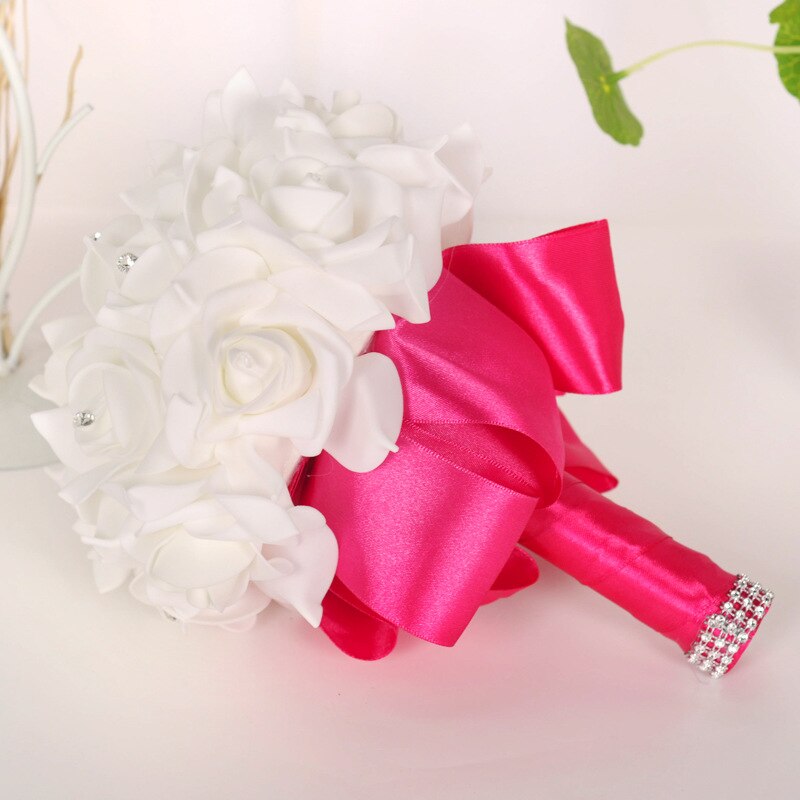 9 farger brud holder blomster romantisk pe rose blomster bryllup brudebukett rød rosa blå lilla brudepikebuketter: Som bilde 9
