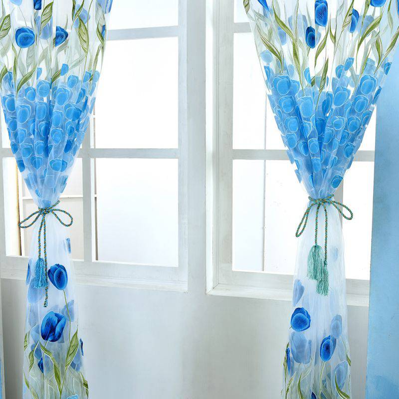 Tulle Curtains for The Kitchen Living Room Fabric Voile Window Bedroom Tulip Printed Balcony Sun Shading