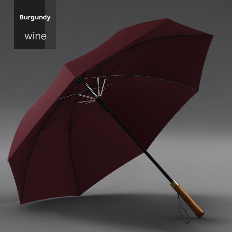 High-End Wooden Handle Umbrella Long Handle Automatic Umbrella Large Size Men'S Sturdy Wind-Resistant Reinforced Umbrella
