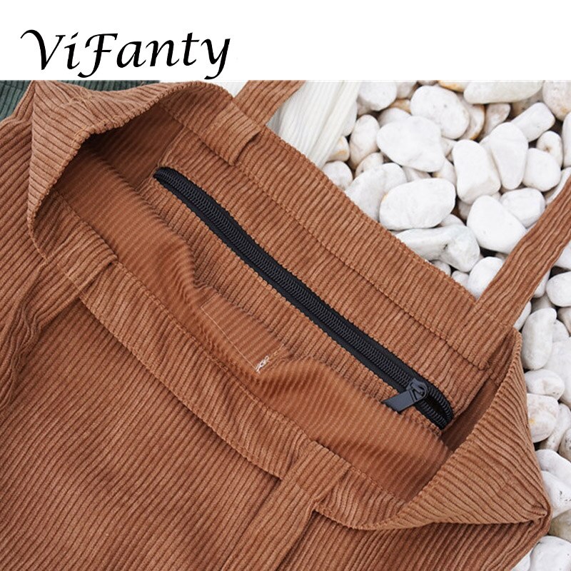 Meisjes Vrouwen Corduroy Boodschappentas Canvas Doek Schoudertas Milieu Opslag Handtas Herbruikbare Eco Grocery Totes Tas