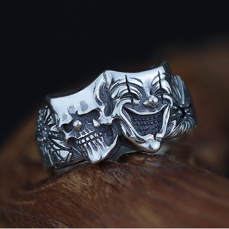 Anillo Retro de dos caras Joker para hombre, Color plateado, Punk, gótico, ajustable, Rock, hecho a mano, Hiphop, accesorios de joyería Unisex,