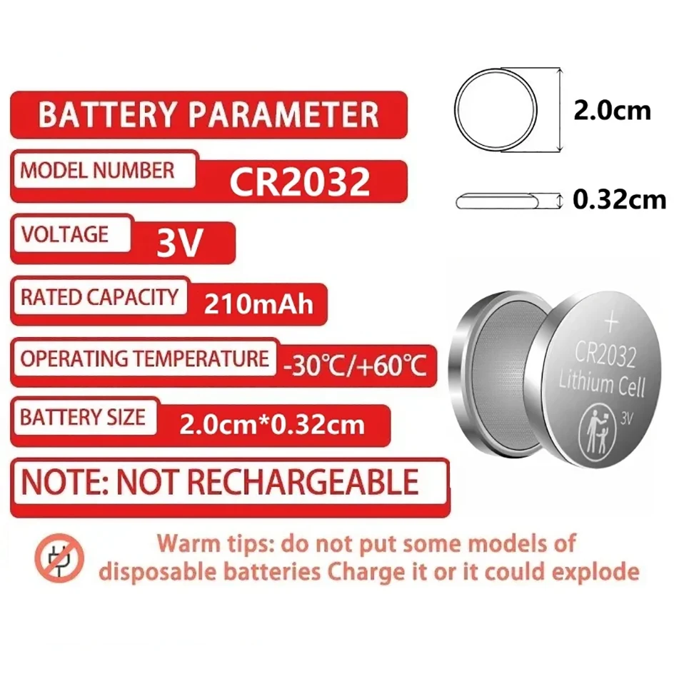 5-100 pces cr2032 cr 2032 botão bateria 3v 210mah bateria de lítio para relógio brinquedo calculadora carro controle remoto célula tipo moeda