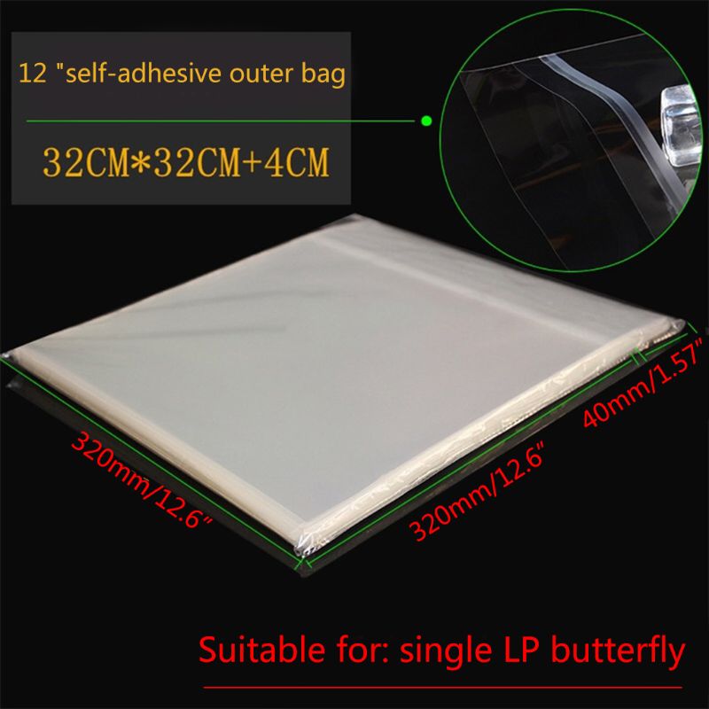 50Pcs 12&quot; Recording Protective Sleeve for Turntable Player LP Vinyl Record Self Adhesive Records Bag U1JA