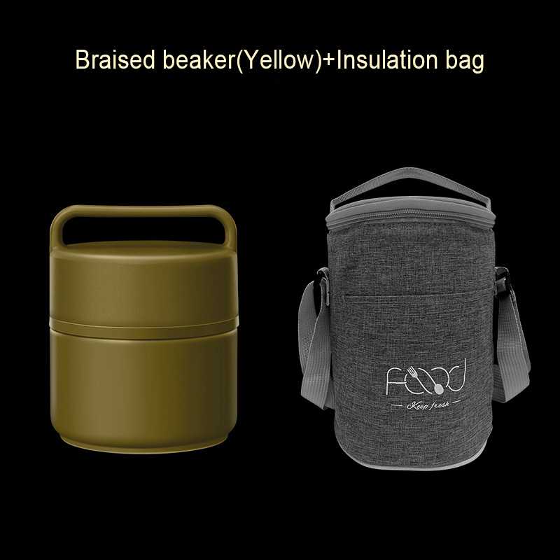 1300Ml Rvs Lunchbox Soep Pap Cup Met Lepel Draagbare Koud En Warm Isolatie Container Kantoor Gaan voedsel Jar: Yellow with bag