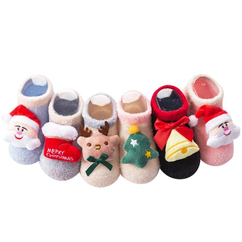 Chaussettes d'hiver antidérapantes en Silicone pour bébés filles et garçons, chaussettes de noël pour enfants de 0 à 3 ans