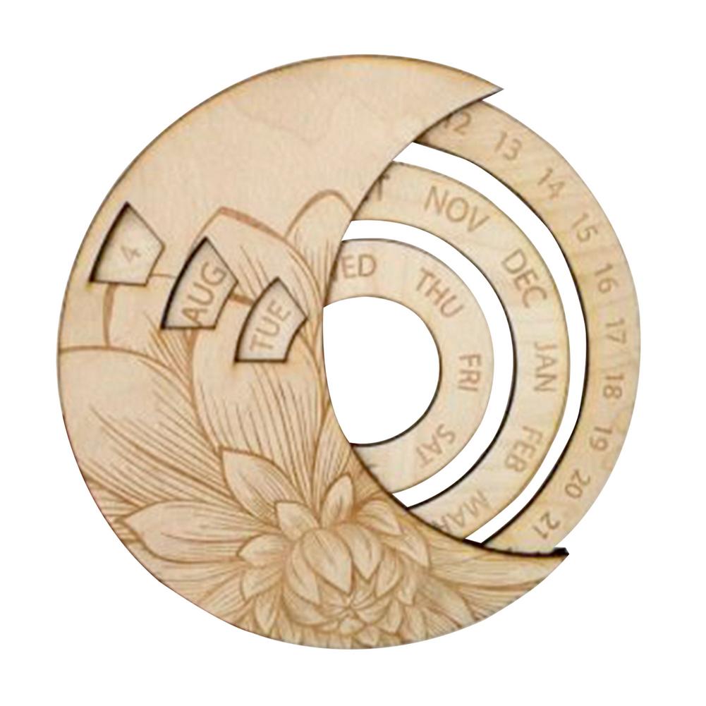 Multifunctional Wooden Calendar Round Perpetual Study Desk Calendar Handicraft Decoration Crafts For Home: wooden