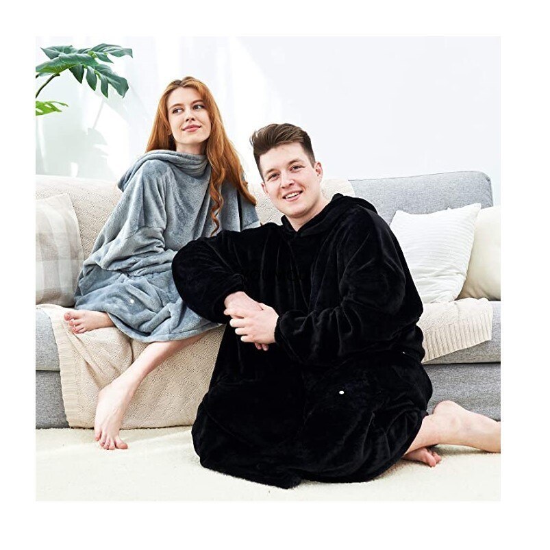 Super Long Oversized Blanket HoodieWinter Hooded Wearable Family TV Blanket with Sleeves Thicken Sherpa Fleece Hoody Sweatshirt