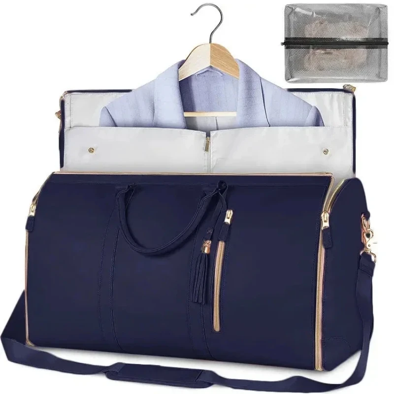 Bolso de viaje plegable para mujer, práctico bolso de mano para ropa, bolso de lona grande de cuero PU, bolso de viaje de negocios para mujer