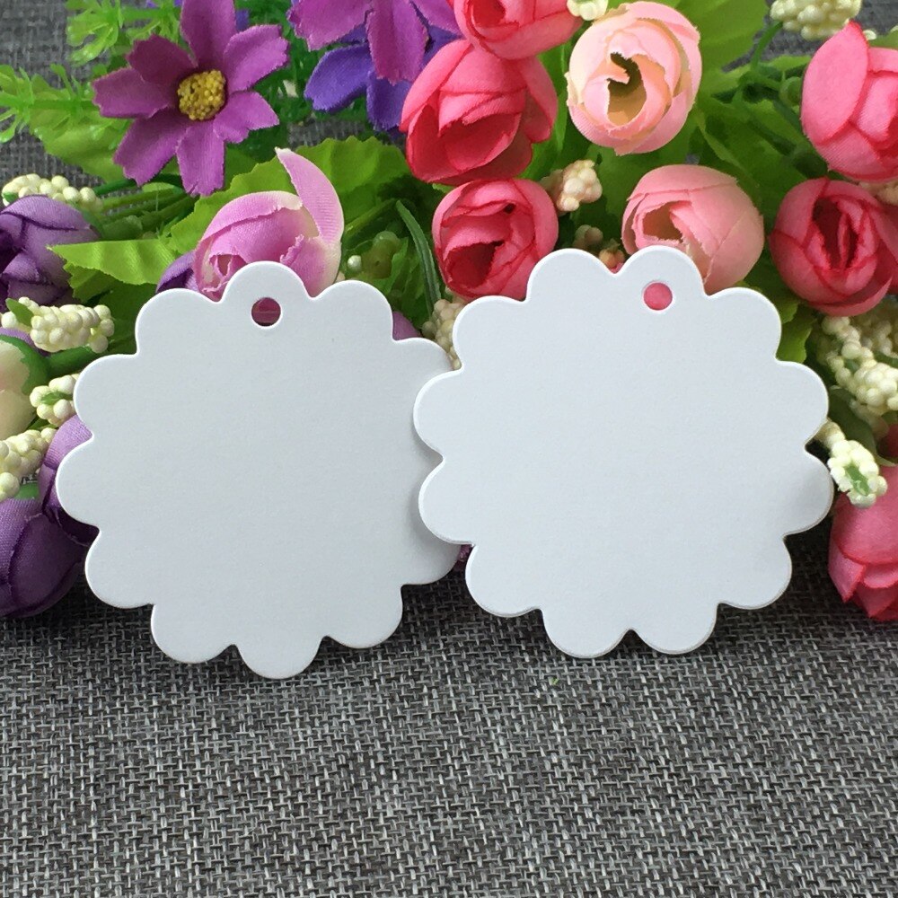 200 unids/lote de 6x6cm, manualidades de papel con forma de flor, etiquetas de tarjetas de flores de de papel blanco/marrón para decoración de bodas, tarjetas DIY