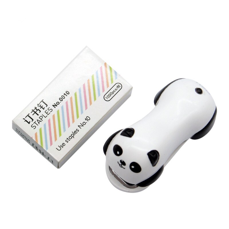 Mini Stapler Set Cartoon Panda Office School Supplies Staionery Paper Clip Binding Binder Book Sewer Kids Child Stapling Machine