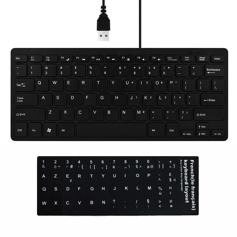 Bedraad Toetsenbord Ultra Dunne Rustige Kleine Size 78 Keys Mini Multimedia Usb Toetsenbord Voor Laptop Pc Met Arabisch Russisch Hebreeuws sticker: WIT