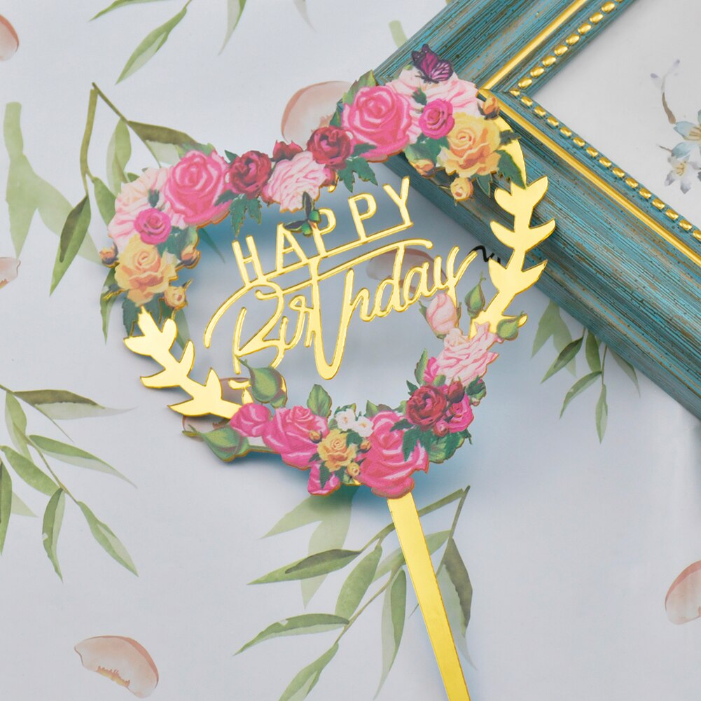 Acrylic Cake Insert Card Wedding Dessert Topper Happy Birthday Cake Topper for Cupcake Birthday Party Decoration
