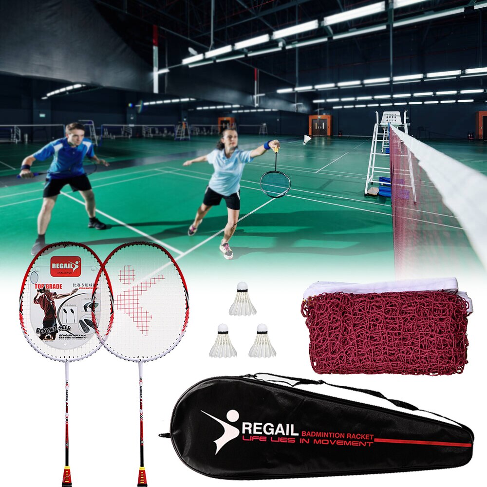 Juego de raquetas de bádminton PARA 2 JUGADORES, con 3 volantes, bolsa de transporte y red de bádminton, juegos de recreación familiar, raqueta de Bádminton