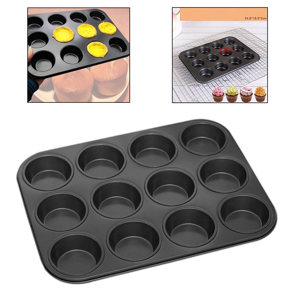 12 Holes Baking Mold DIY Chocolate Bread Pastry Cupcake Muffin Pan Making: Small Black