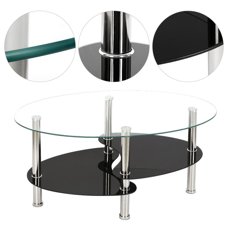 Table basse en verre trempé, Style double queue de poisson, noire, ovale, latérale, étagère de salon moderne, meubles de Table basse HWC