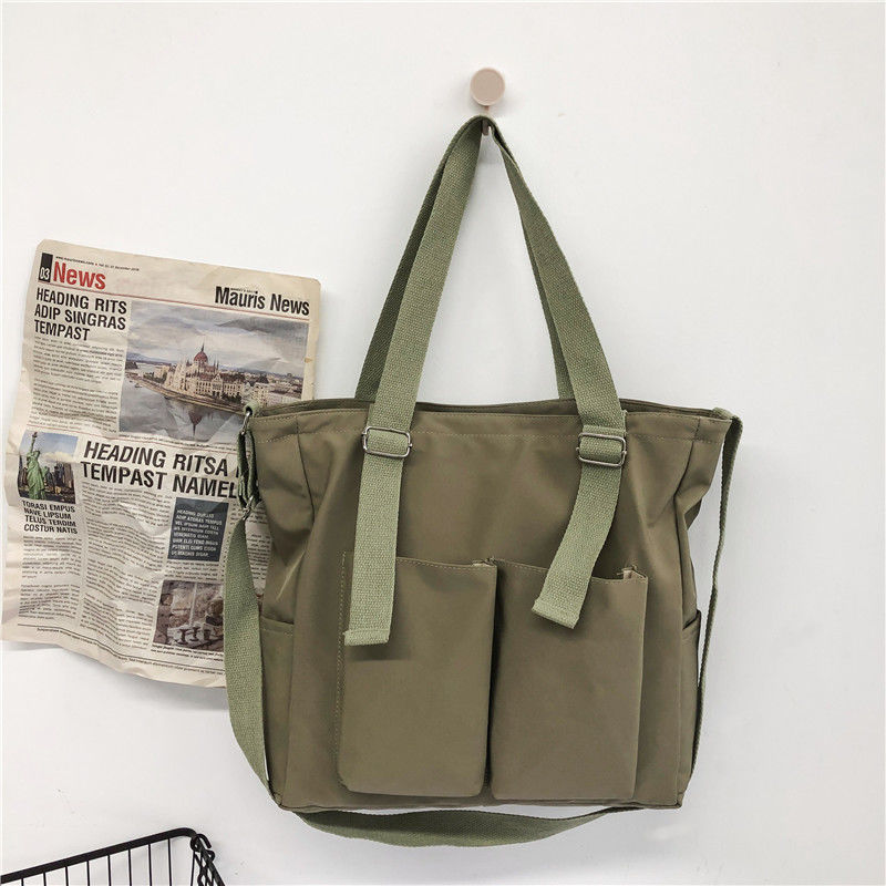 Wasserdichte Einkaufstasche Große Kapazität Leinwand Tasche Weibliche Umhängetaschen Japanische Schulter Tasche Taschen Schüler Schule Taschen Frauen Handtaschen: Beige