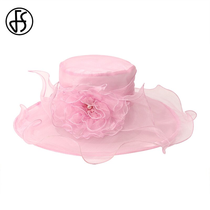Sombreros para Misa de verano, sombrero Fedora rosa de ala ancha para mujer, sombreros plegables elegantes con flores grandes Vintage