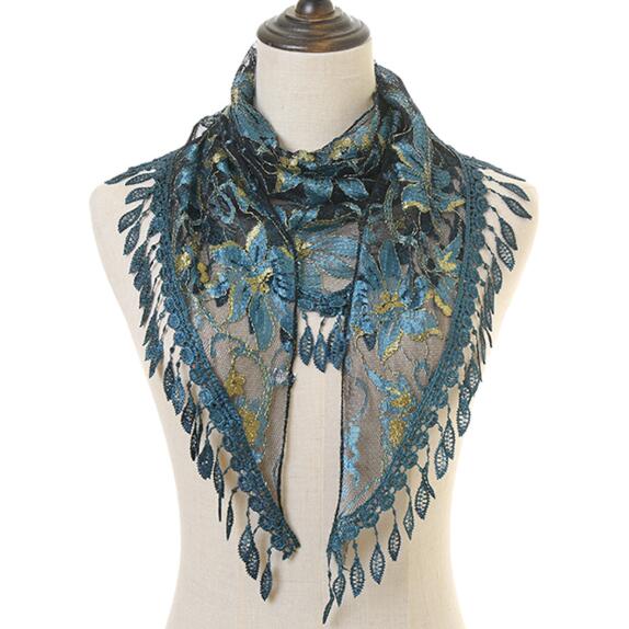Lenço triangular de renda, cachecol feminino da moda floral para verão, tassel de praia, lenços de seda chiffon, pashmina, pedão, foulard, hijab: COLOR 6