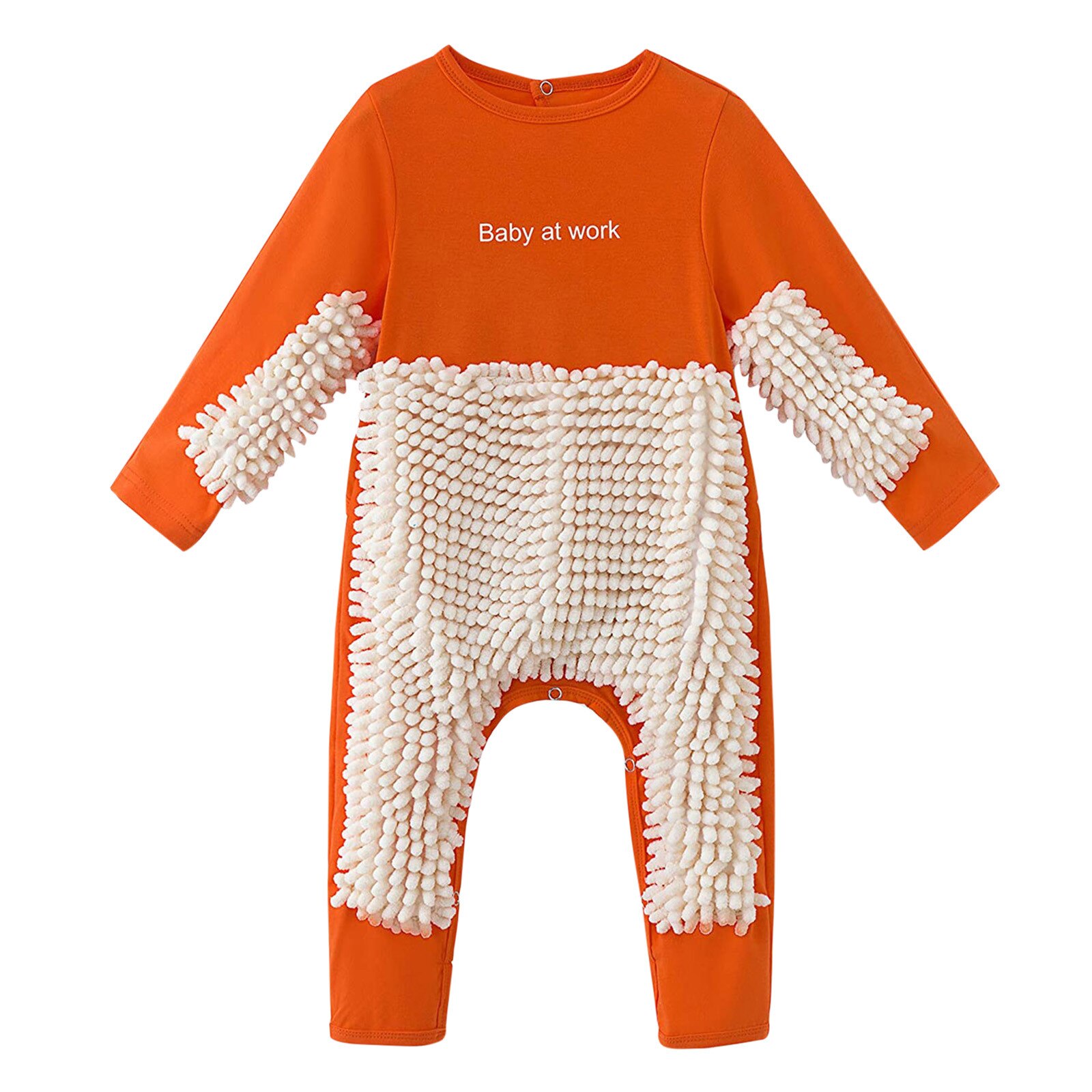 Baby Mop Rompers Outfit Unisex Rompe Boy Girl Polishes Floors Cleaning Mop Suit Cleaning Mop Sui Kids Crawls Toddler Jumpsuit: Orange / 12M