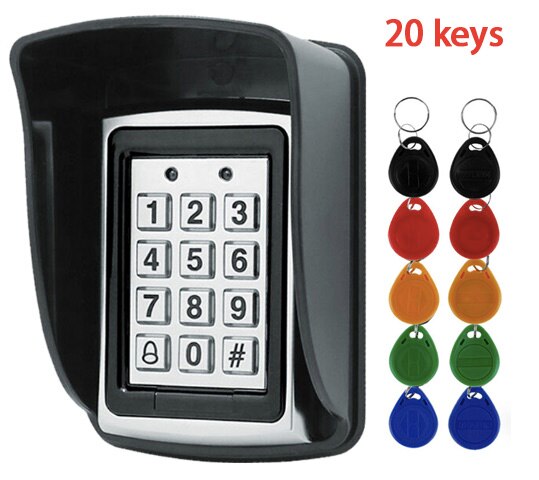 RFID Metall Zugriff Kontrolle em Kartenleser Tastatur mit 10 em4100 keyfobs wasserdichte protecter abdeckung Für Tür Zugriff Kontrolle System: Tastenfeld Startseite 20 Schlüssel