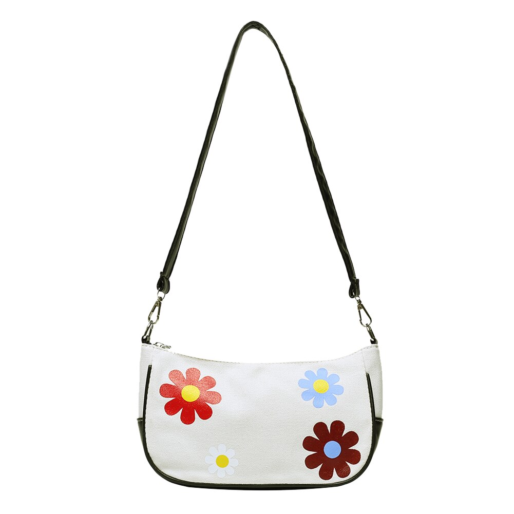 Décontracté toile sac à bandoulière femmes classique Texture délicate Chic fleur PU épissage petite femme pochette de messager: Black