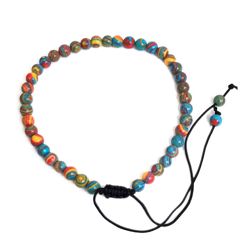 4mm Stone Beads Adjustable Bracelet For Men Shell turquoise malachite Chalcedony Onyx Woven Bracelets Women Yoga Jewelry: Imitation Rhodium Plated