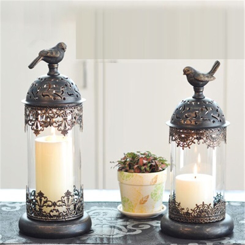 Vogelkooi Ijzeren Kandelaar Glas Kaars Stand Lantaarn Europa Marokkaanse Holle Kaars Stok Stand Bruiloft Decor X4943