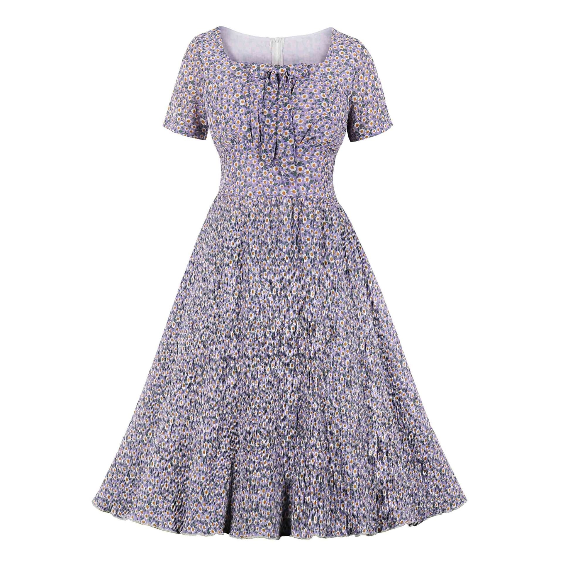 Robe mi-longue rétro Vintage années 50 et 60 pour femmes, imprimé floral, Rockabilly, Swing, Robe d'été élégante, tunique