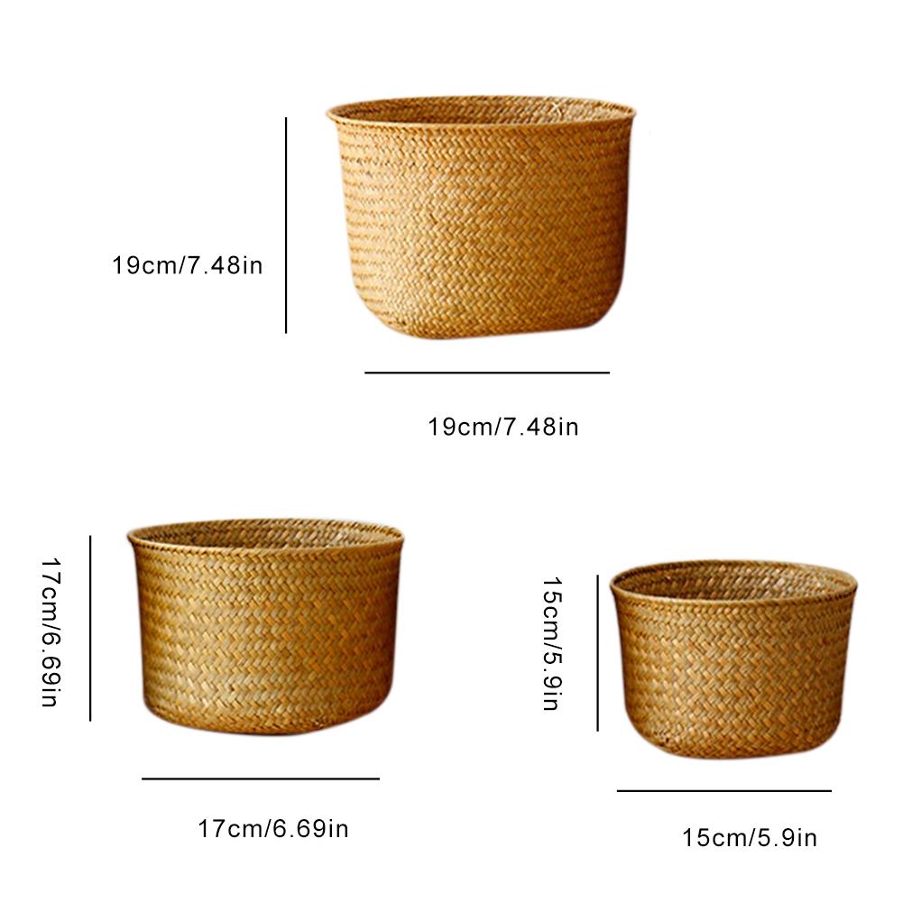 Nordic Stijl Hand geweven Opslag Mand Bloempot Fruit Rotan Mand Plant Pot Container Inklapbare Zeegras Wasmand