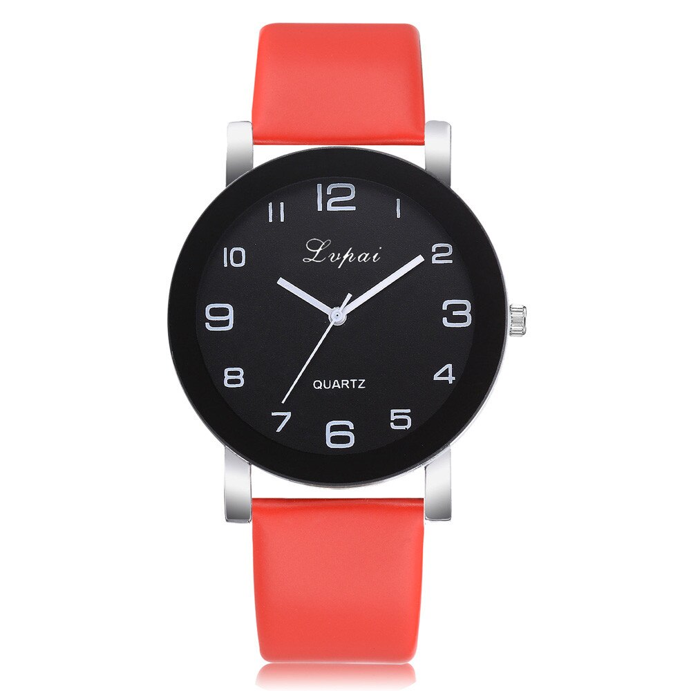 Horloges Vrouwen Romeinse Cijfers Disc Quartz Horloge Lederen Band Horloge Dames Klokken Relogios Feminino Fi: Red