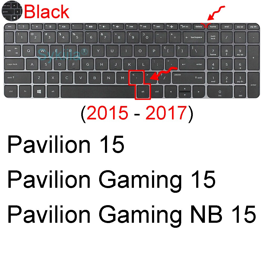 Cubierta de teclado para HP Pavilion 15, funda protectora de silicona, Accesorios para ordenador portátil, CB 15-CC 15-CD 15-Ck 15-CX 15-AB 15-AU: Black 2015-2017