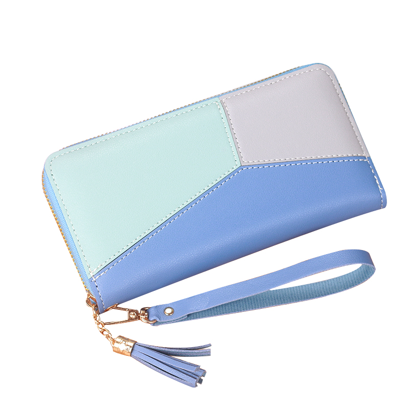 Women's Wallet Long Contrast Panel Zipper Tassel Large Capacity Wallet Mobile Case