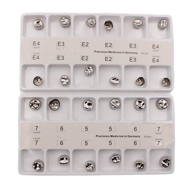 12Pcs/Box Dental Kids Crown Stainless Steel Primary Molar Crown Adult Crown Primary Temporary Molar Pediatric Crown