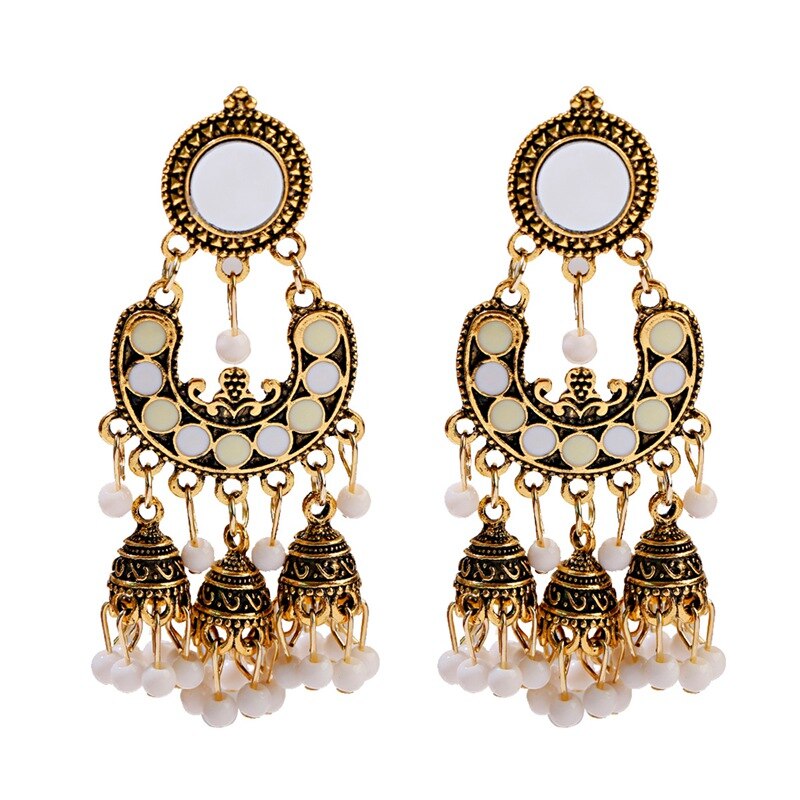 Ethnic Silver Color Gypsy Indian Earrings For Women Boho Jewelry Beads Bell Tassel Jhumka Earrings Ladies Retro Earrings: Style 7