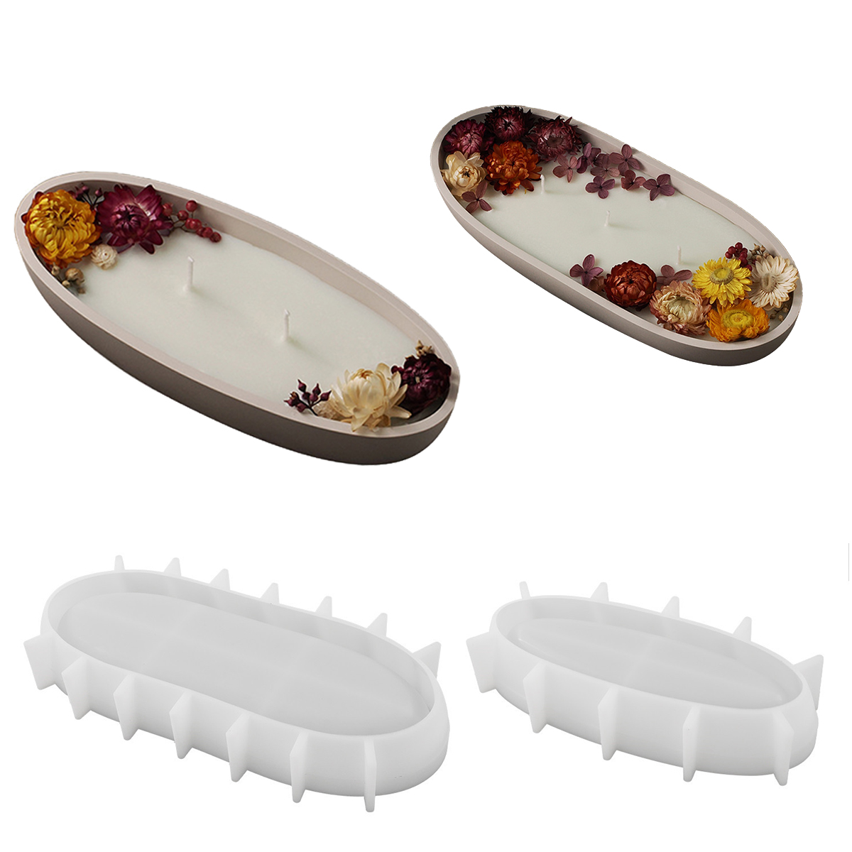 Tarro de vela ovalado de hormigón, molde de silicona DIY con forma de barco, artesanía, fabricación de tarros, caja de almacenamiento de cemento y yeso, moldes de fundición para decoración del hogar