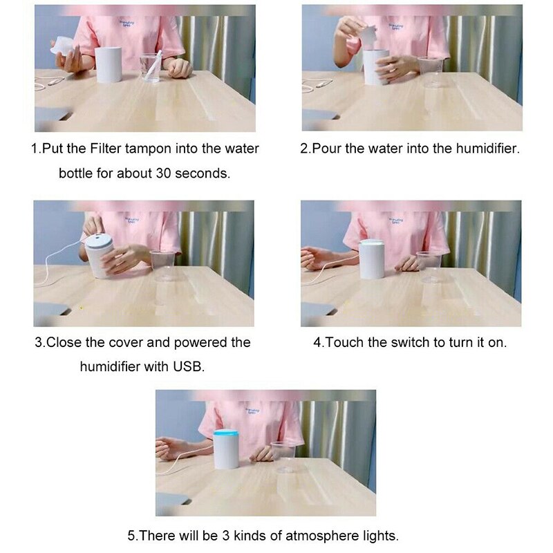 Mini Steam Air Purifier Aroma Diffuser Essential Portable USB LED Light Air Humidifier Diffuser Aroma Mist Purifier Car Home