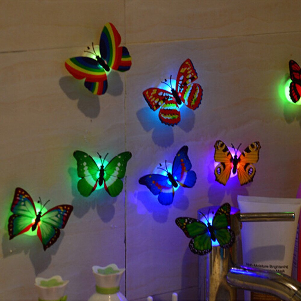 1 Pcs Muurstickers Vlinder Led Verlichting Muurstickers 3D Huis Decoratie Willekeurige Kleur Muurstickers Behang