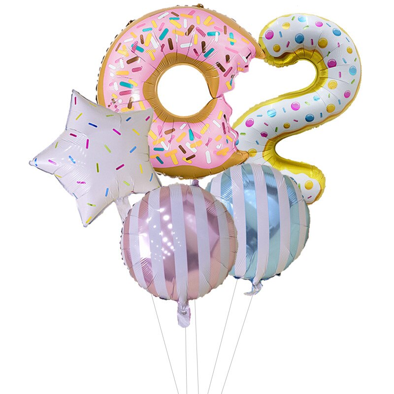Cartoon Color Dessert Circle Aluminum Film Birthday Decorative Balloon Digital Air Balloon Set Party Decorative Birthday Balloon