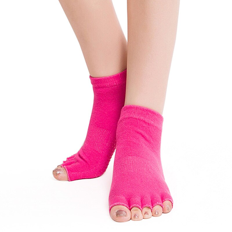 Antiderrapante meia toe yoga pilates meias meia massagem esportes aberto-dedo do pé meias de dança algodão pilates dança exercício esporte meias