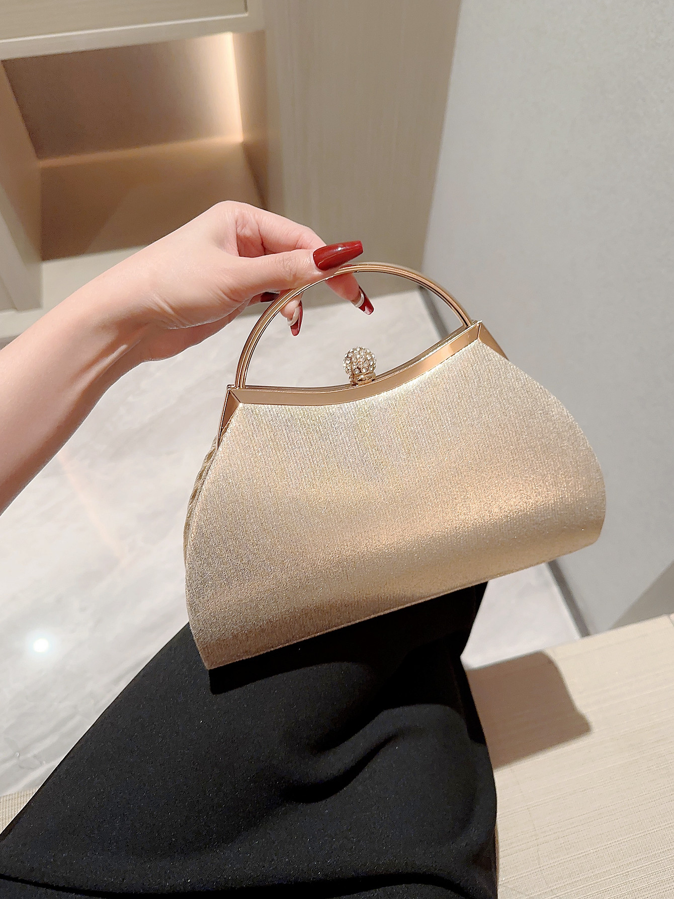 Sac de soirée à main brillant pour femmes, plissé classique, avec décoration en strass, sac de soirée, sac de fête, sac de bal dr