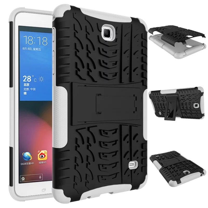 Funda de silicona para tableta Samsung Galaxy Tab 4 7,0, carcasa trasera de doble armadura con soporte, TPU + PC, T230, T231, T235, SM-T230, 7 pulgadas: White