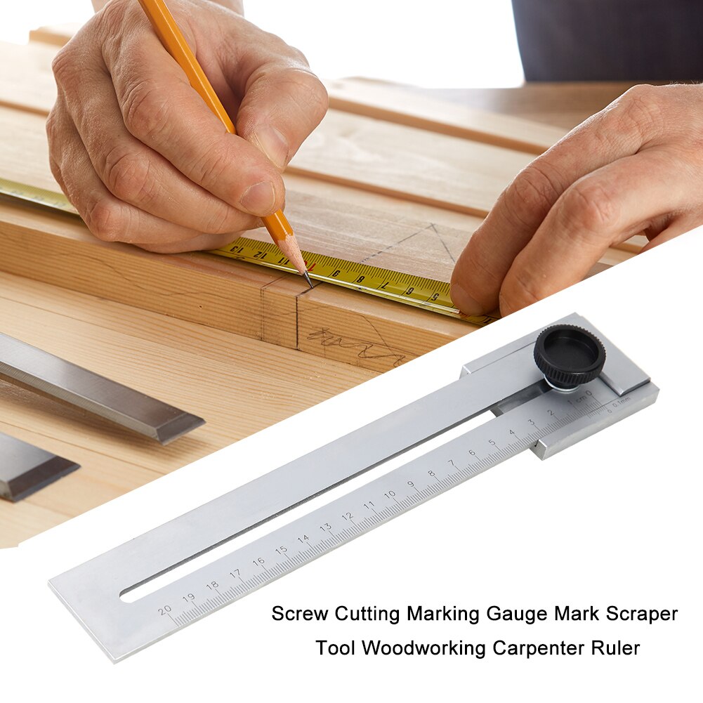 Portable 200mm/250mm/300mm Ruler Screw Cutting Marking Gauge Mark Scraper Tool Woodworking Carpenter Measuring Ruler#38