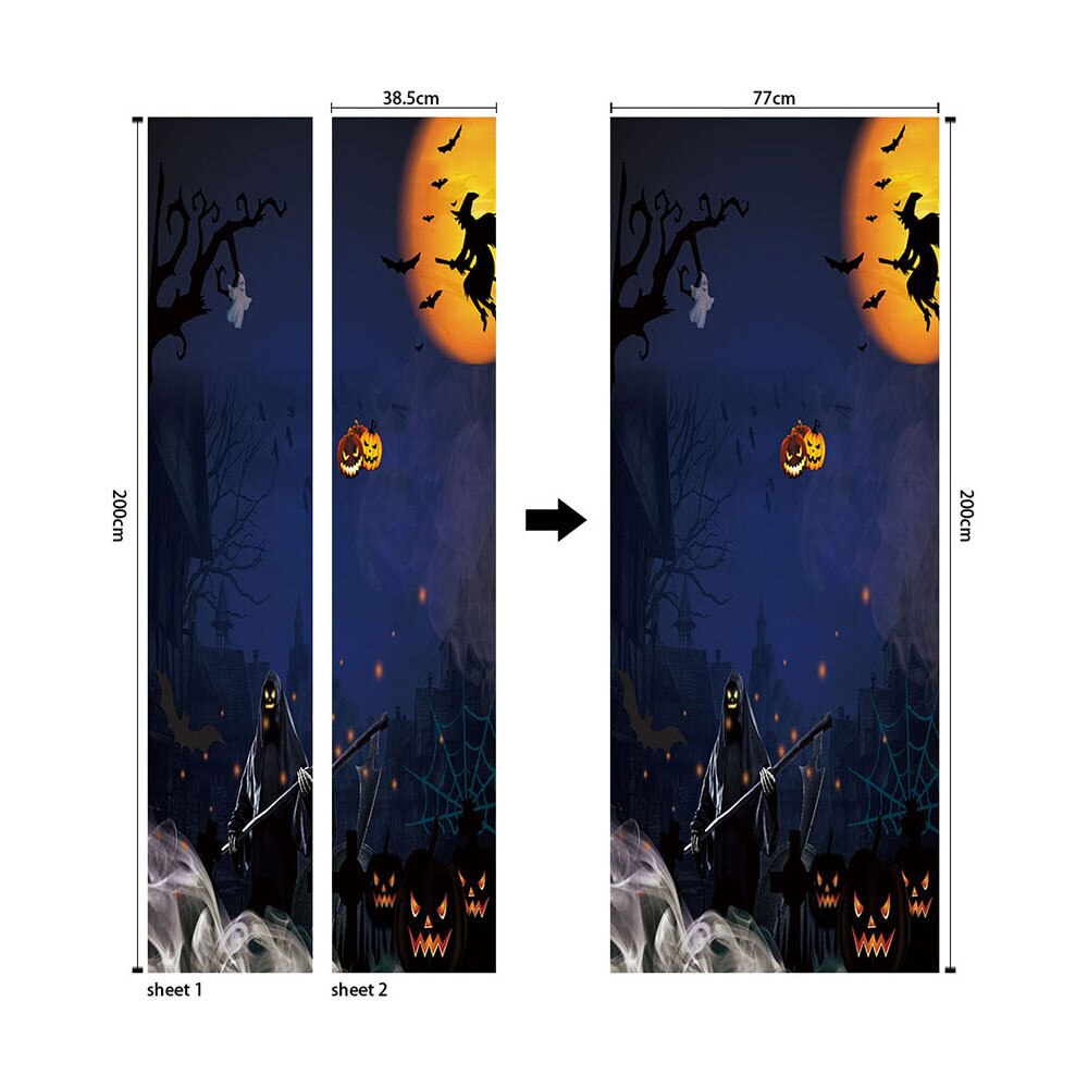 2PCS Halloween Door Stickers Adhesive Waterproof Wallpaper Funny Bedroom Living Room Bathroom Halloween Decoration: B