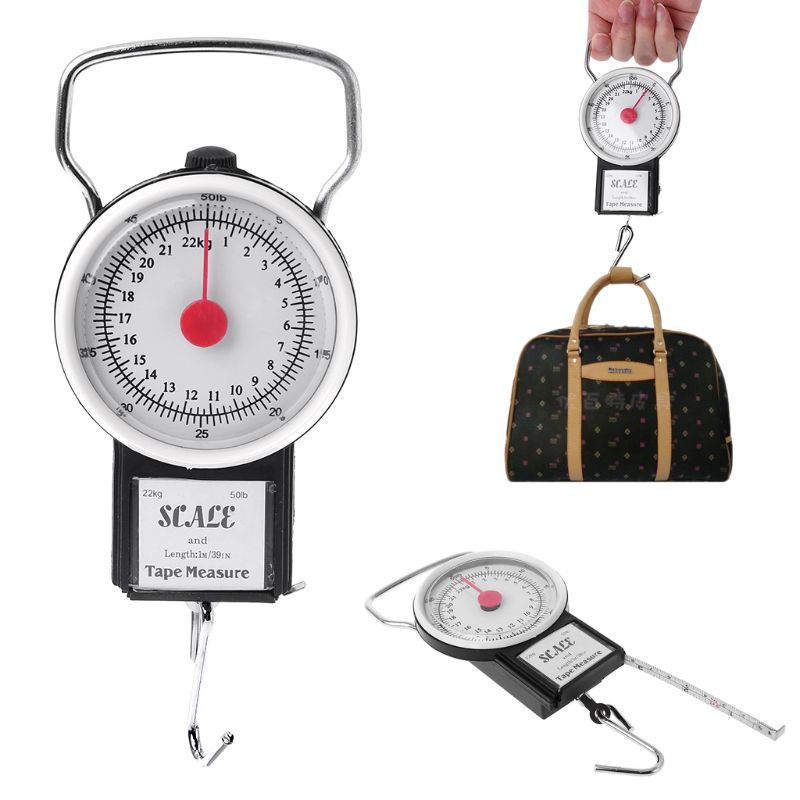 22kg/50lb Portable Hanging Scale Balance Fish Hook Weighing Balance Kitchen With Measuring Tape Measure Fishing Scales