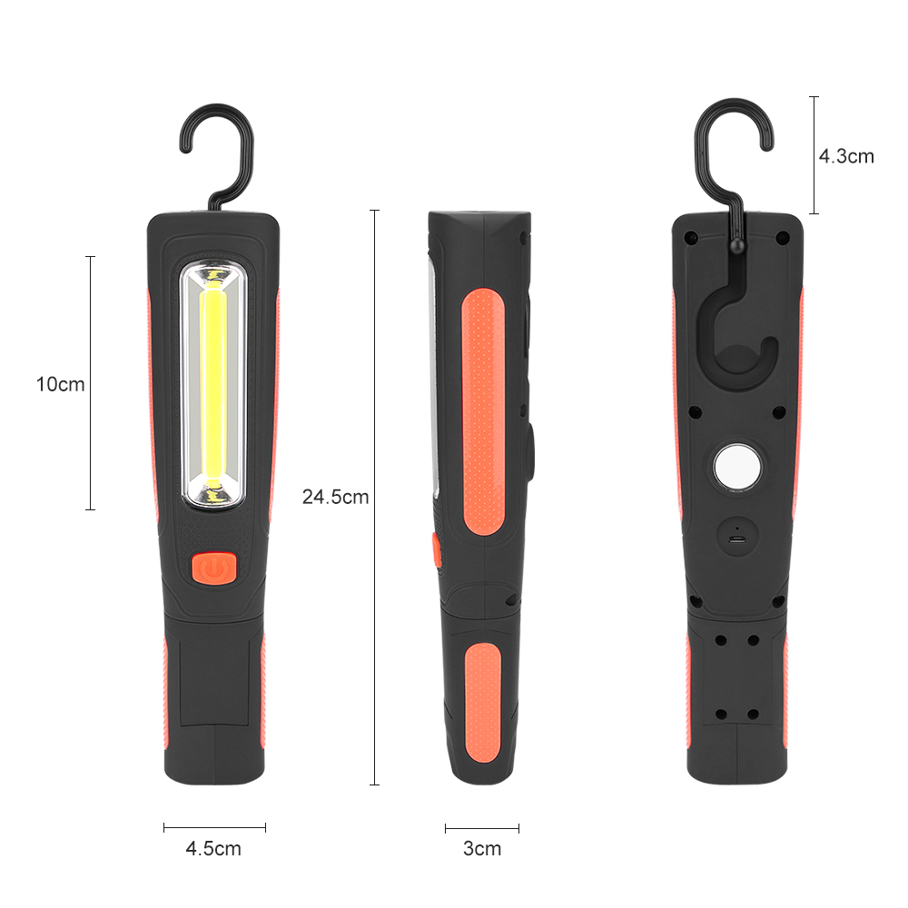 Lámpara de trabajo con gancho magnético de 3800 lúmenes, batería recargable integrada, linterna LED de 360 grados, Cargador USB, 2 modos