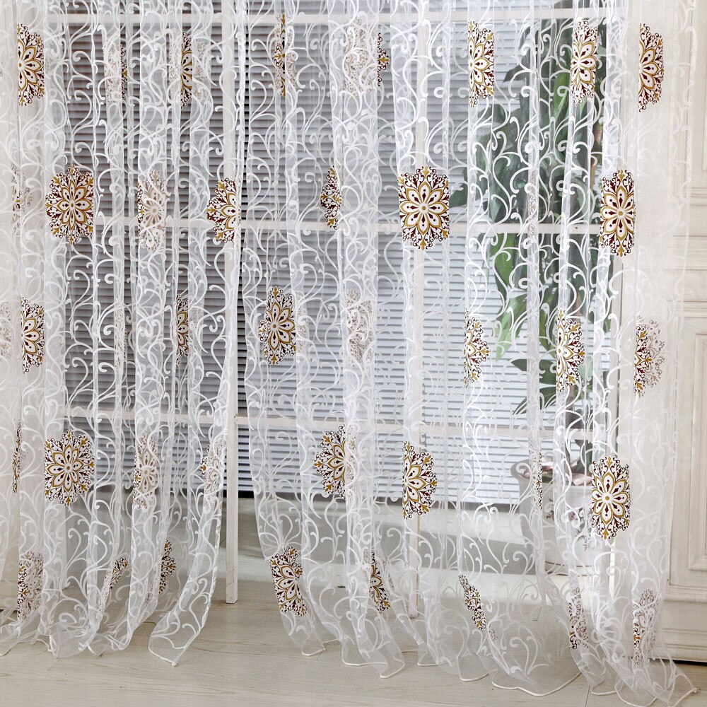1 Pcs Kwastje Gordijn Bloemen Wit Tulle Sheer Gordijnen Voor Woonkamer De Slaapkamer Voile Organza Gordijnen: Default Title