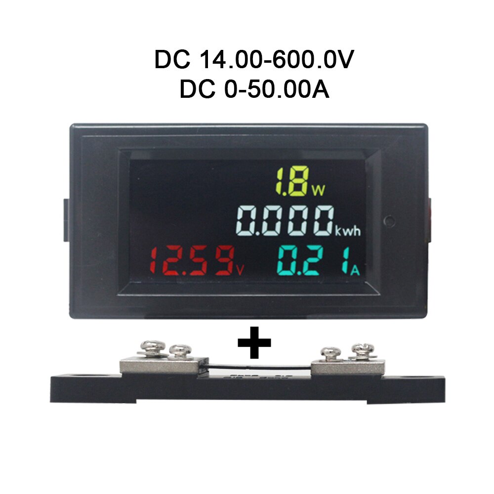 DC Power Energy Meter Monitor Voltmeter Ammeter 4 in 1 DC 14.00-600.0V 20A/50A/100A Volt Amp Watt KWH Monitor: 50A with shunt